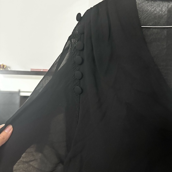 REISS Adeliza Women Button Detail Black Jumpsuit Long Sheer Sleeves - Picture 9 of 9